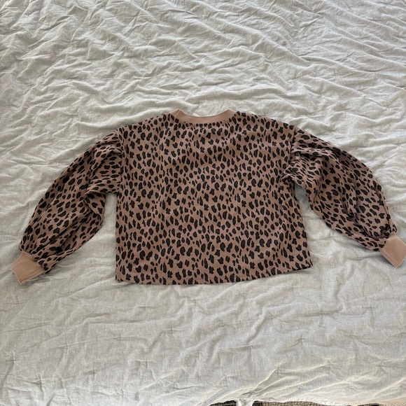 ANTHRO Blue Tassel Balloon Sleeve Cheetah Sweatshirt MED - Picture 2 of 8